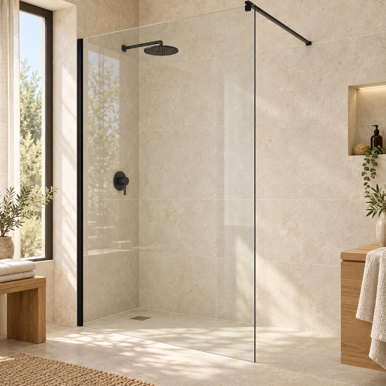 Walk-In Screen Clear Glass with Black Profiles 8mm