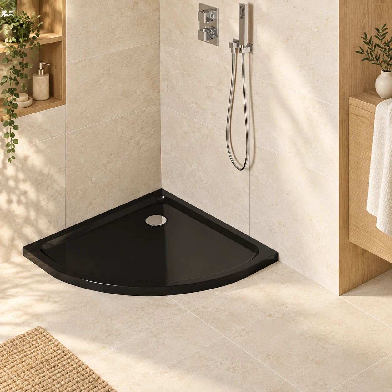 Slim Black Gloss Quadrant Shower Tray