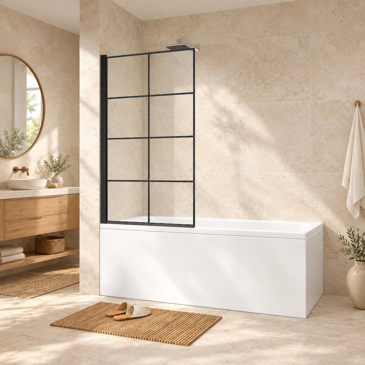 Gulietta Black Squared 1-Wing Hinged Bath Screen