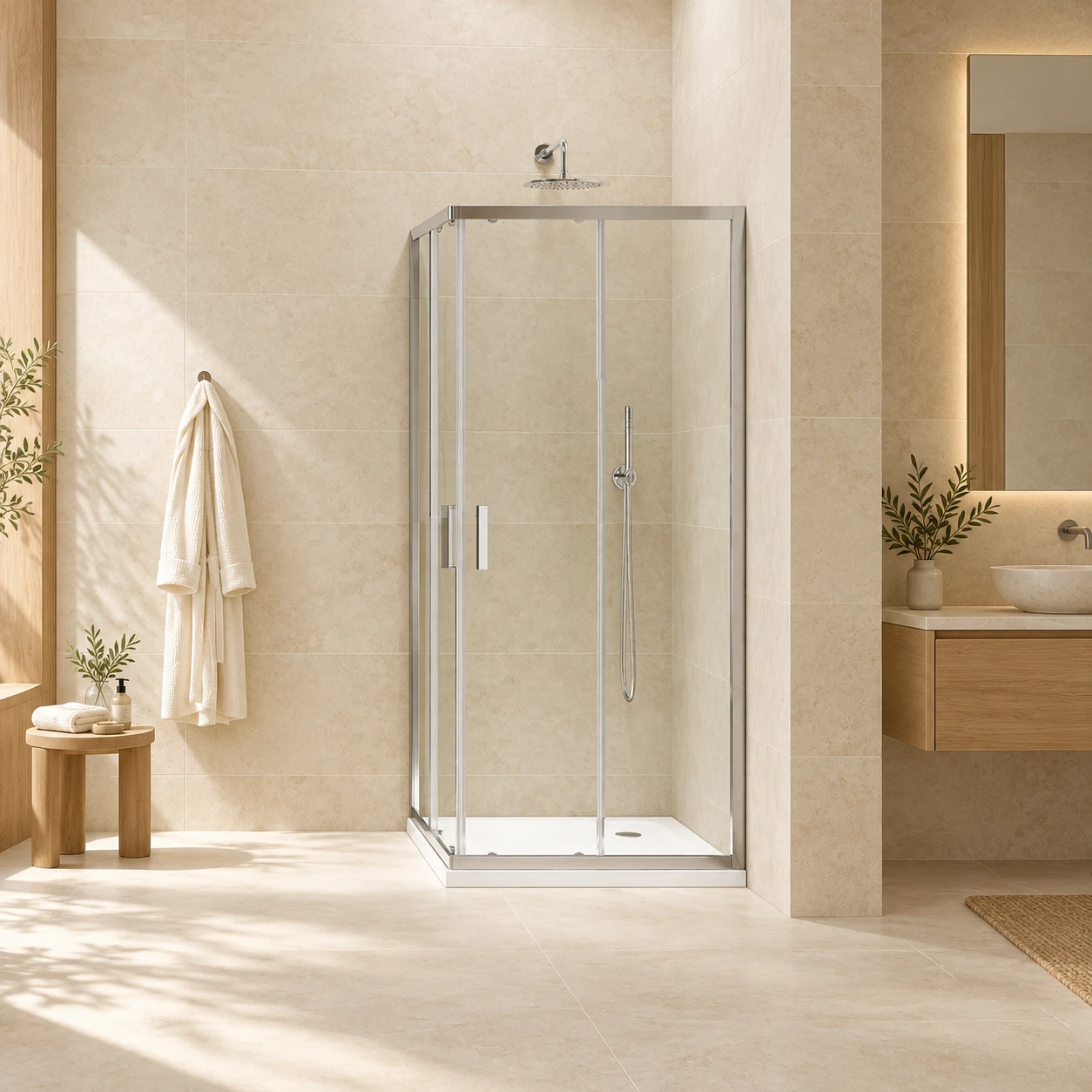 Gulietta Chrome Square Corner Entry Shower Enclosure