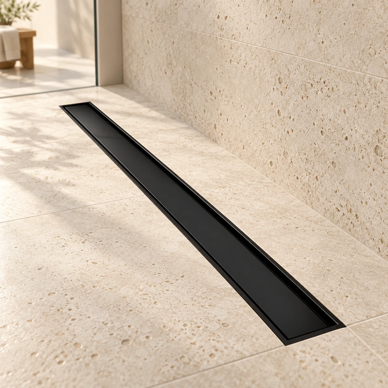 Slim Rimless Linear Shower Drain with multiple finishes
